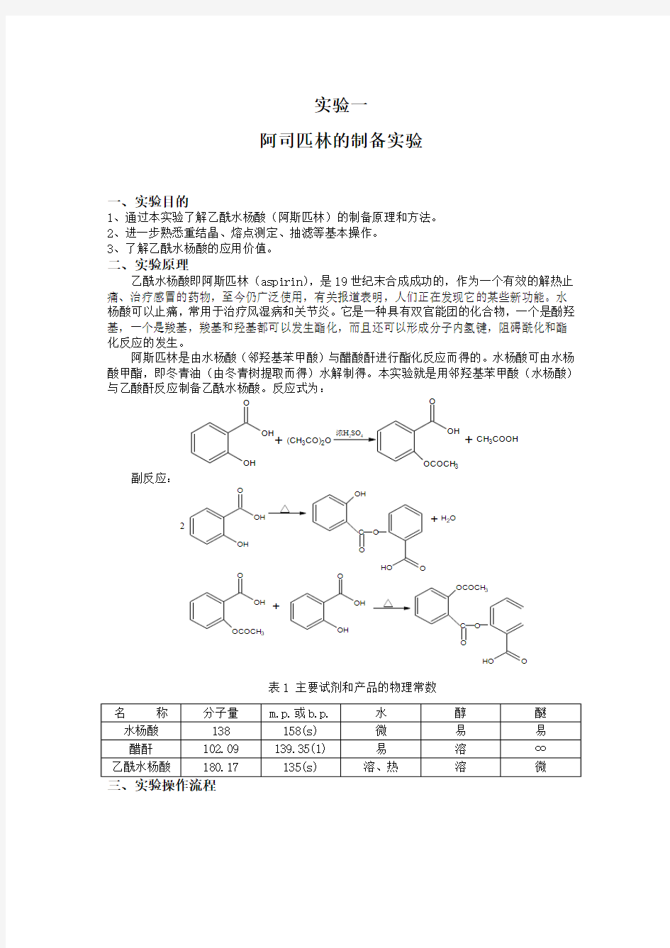 阿司匹林的制备实验