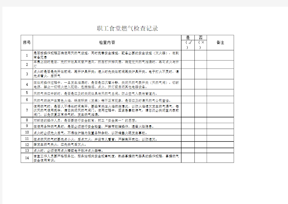 食堂燃气检查记录