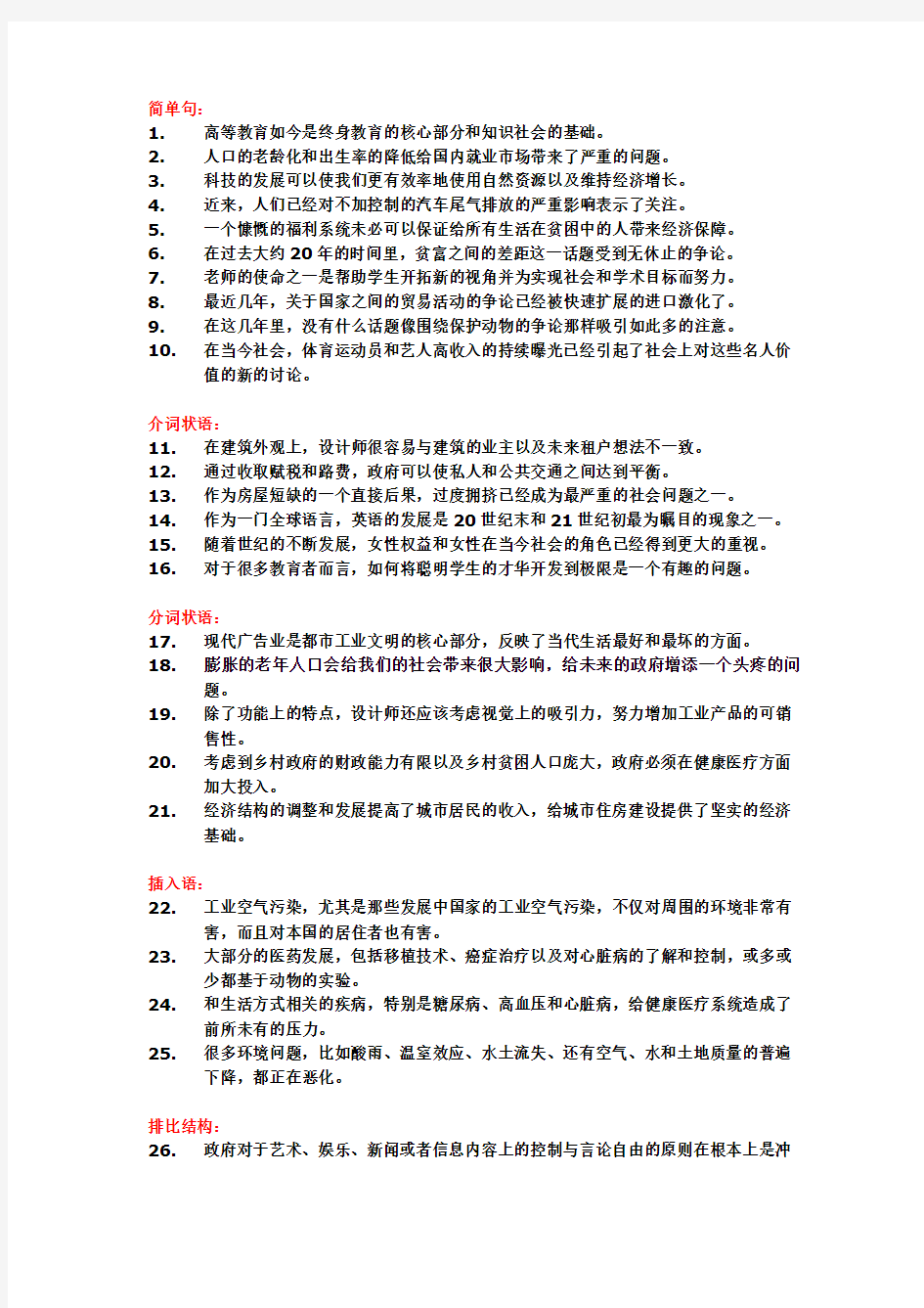 经典句型100句(句型版)