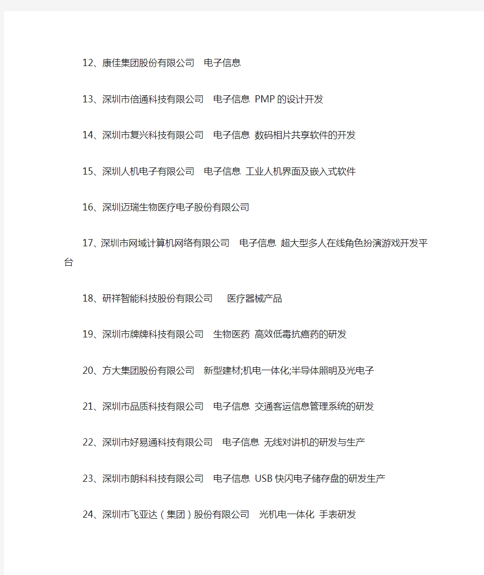 深圳南山科技园企业100强企业排名