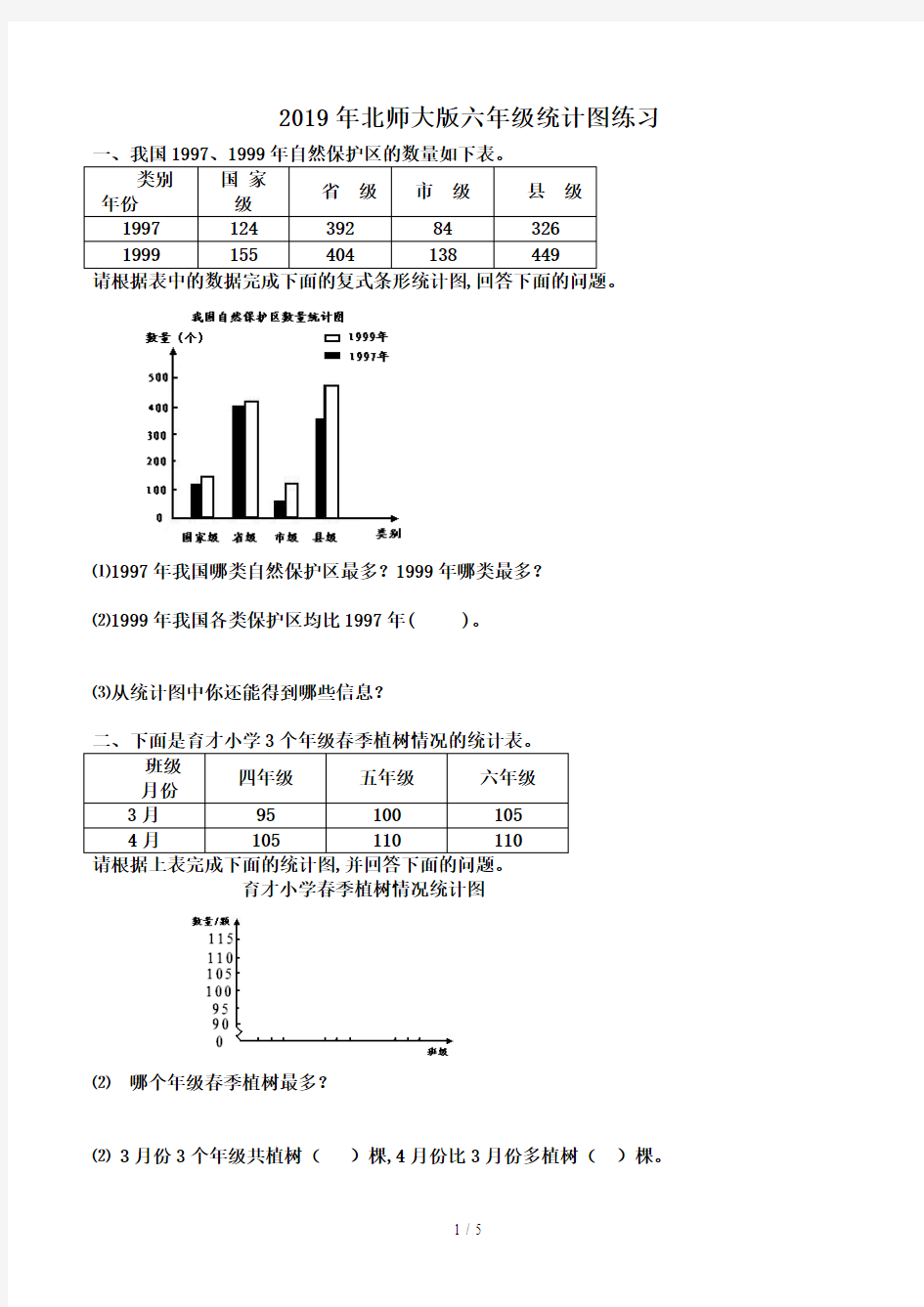 2019年北师大版六年级统计图练习