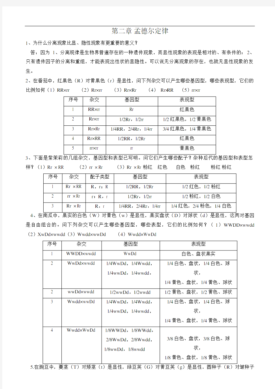 遗传学课后习题与答案-刘祖洞