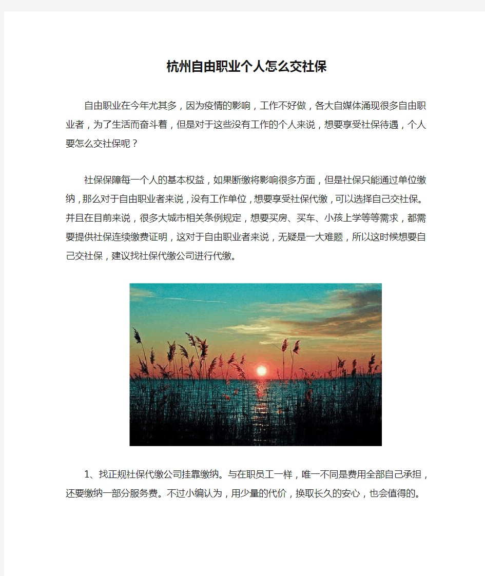 杭州自由职业个人怎么交社保