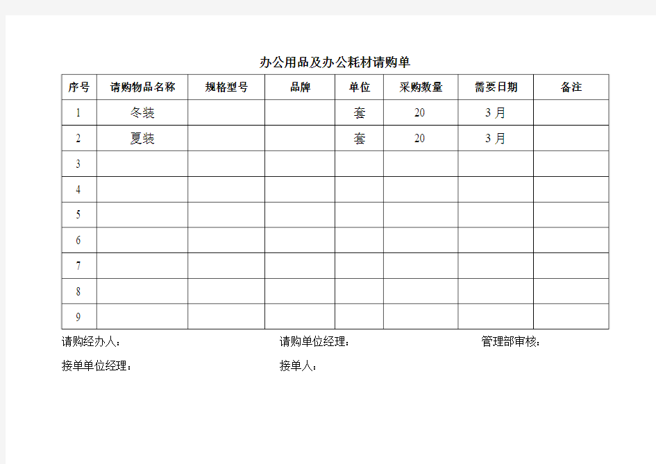 电脑耗材请购单