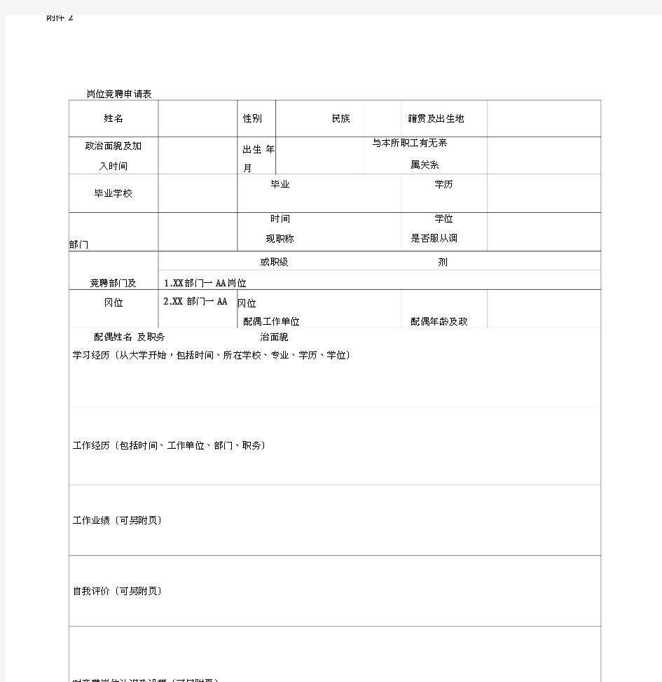 岗位竞聘申请表