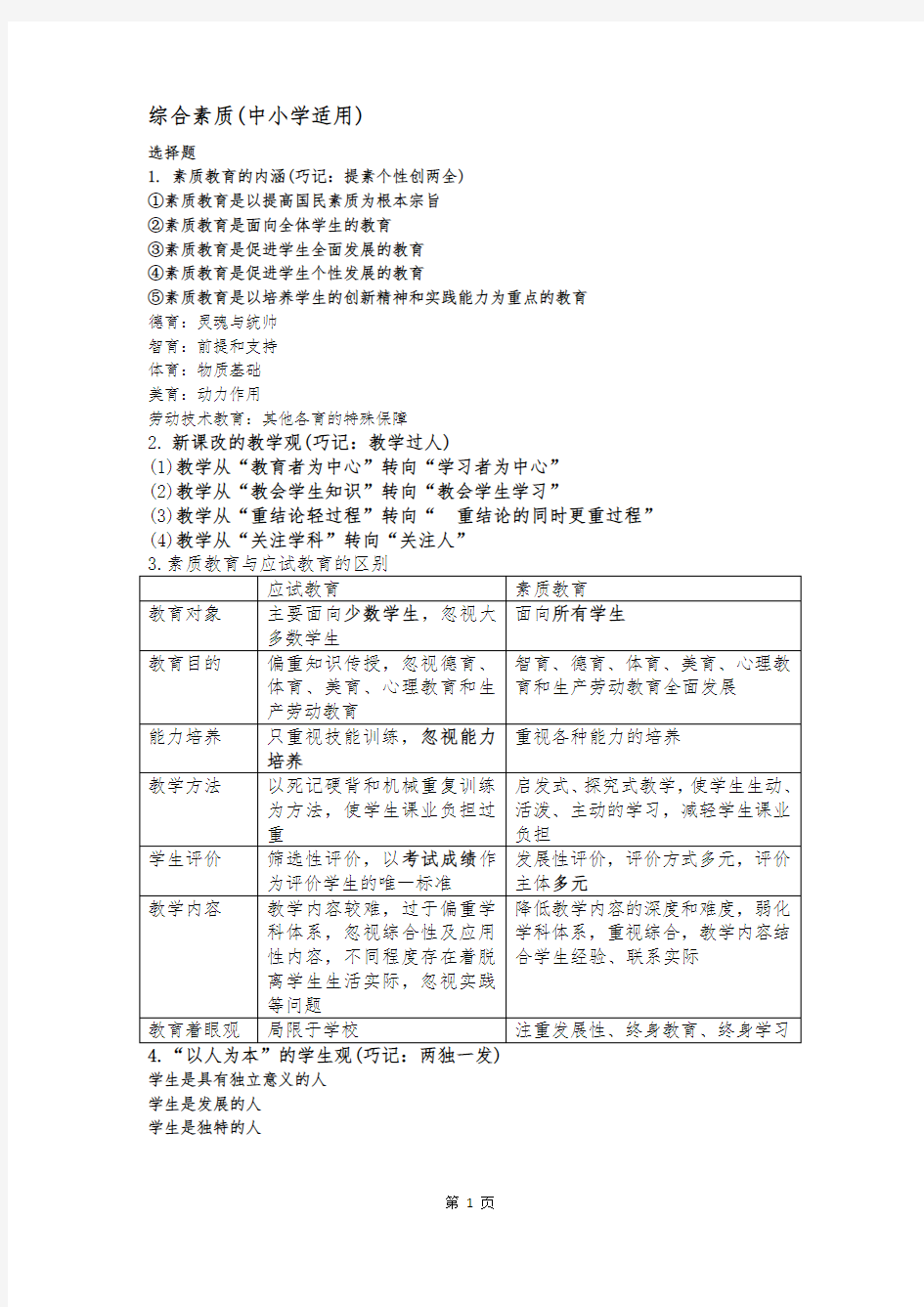 教资综合素质复习资料