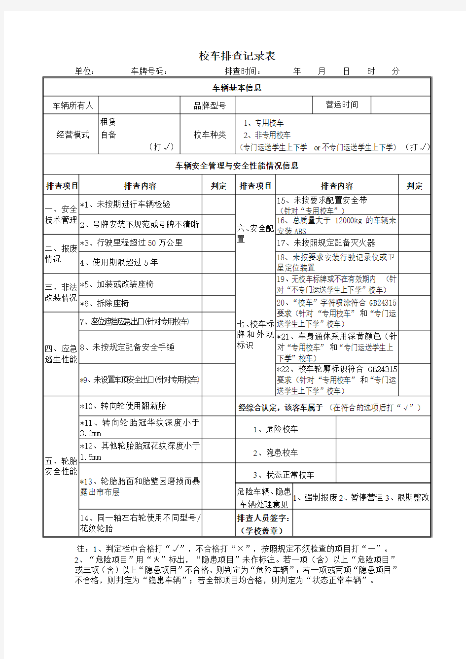 校车排查记录表