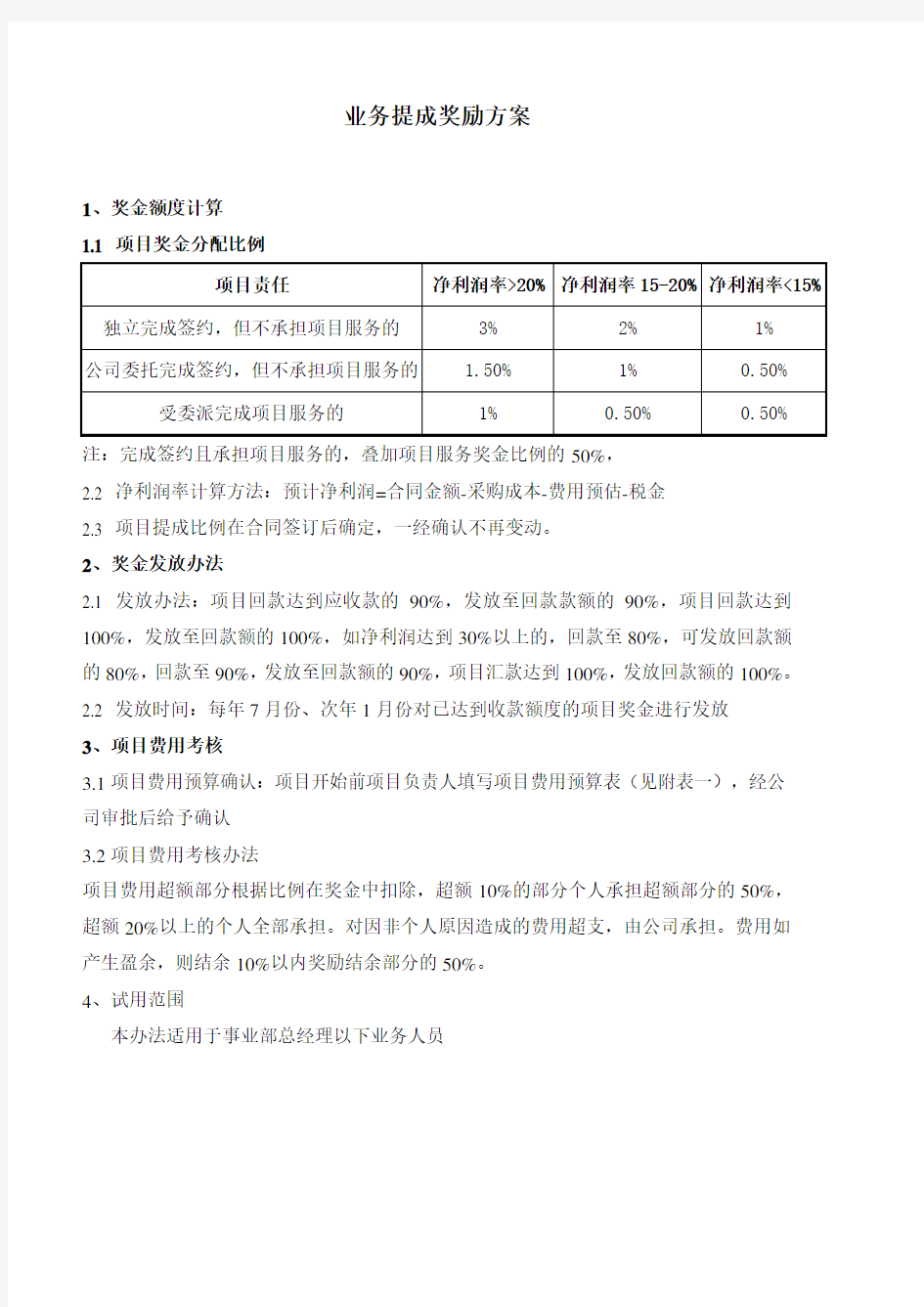 业务提成奖励方案