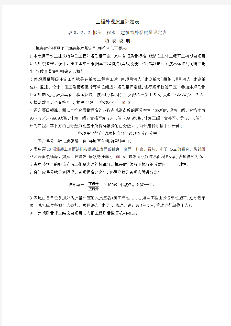 工程外观质量评定表