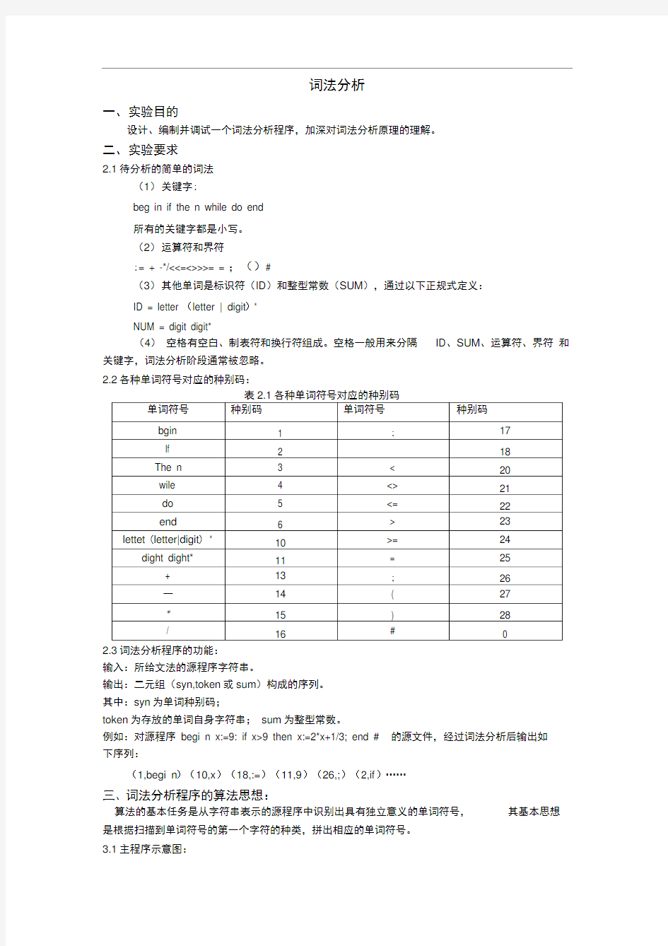 完整版编译原理词法分析和语法分析报告代码C语言版1