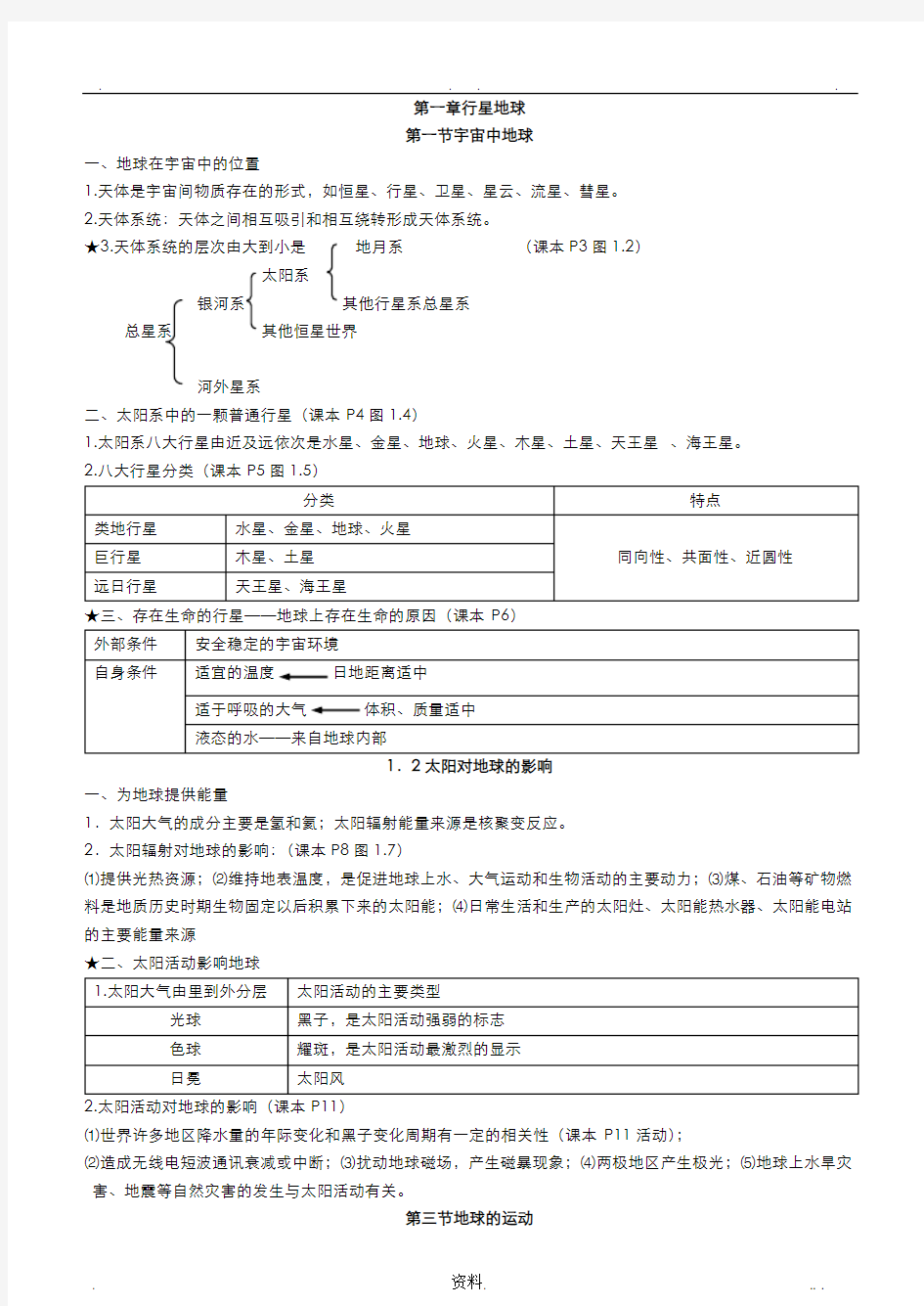 高中地理必修一知识点全