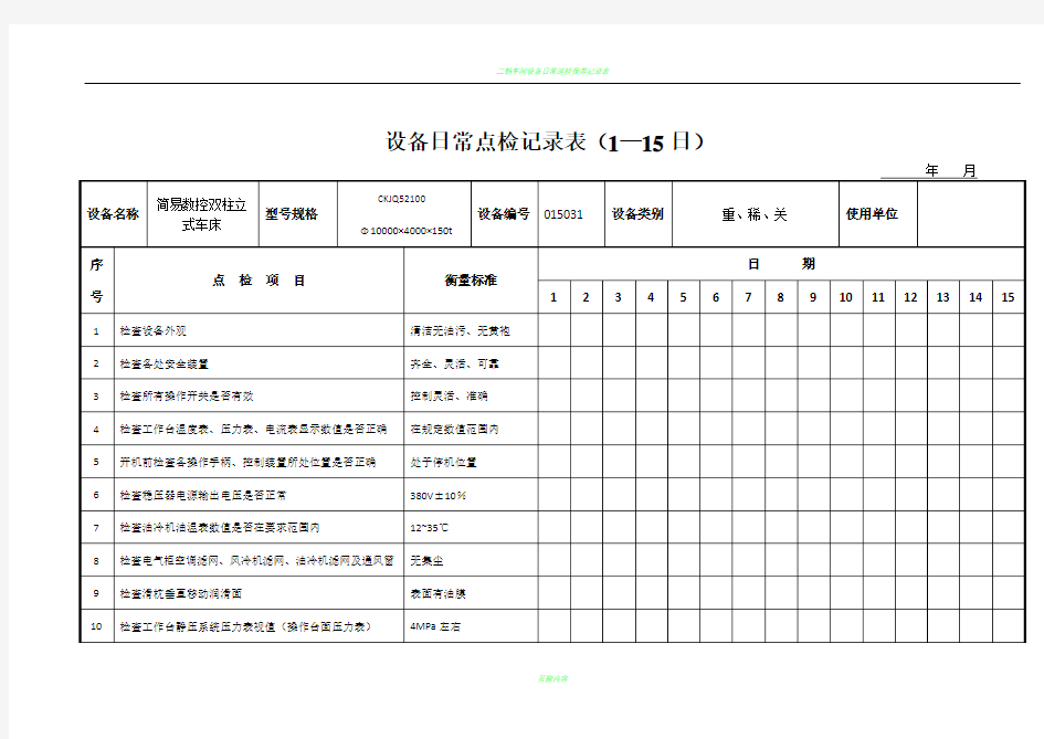 设备日常点检表模板