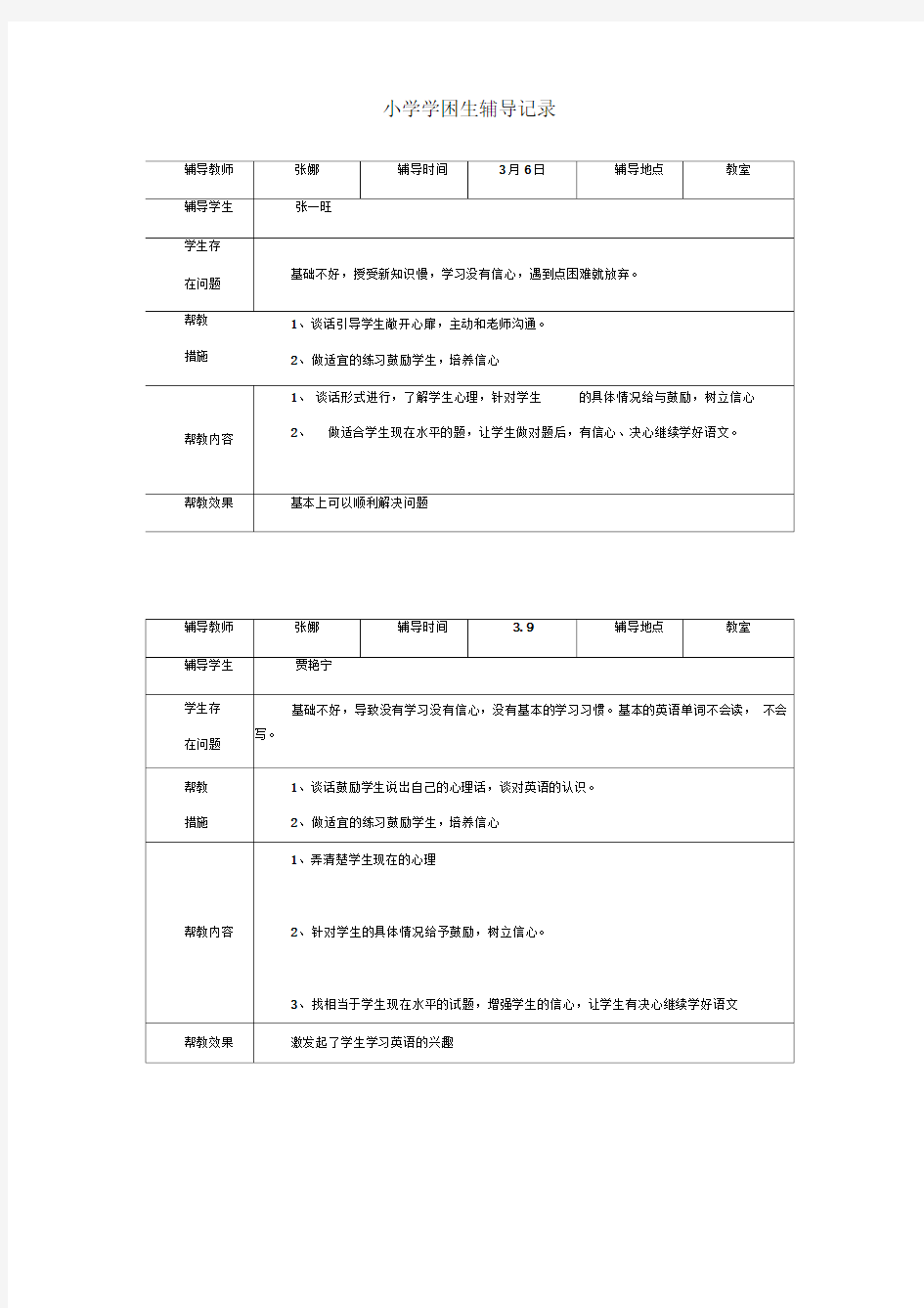 小学学困生辅导记录新版