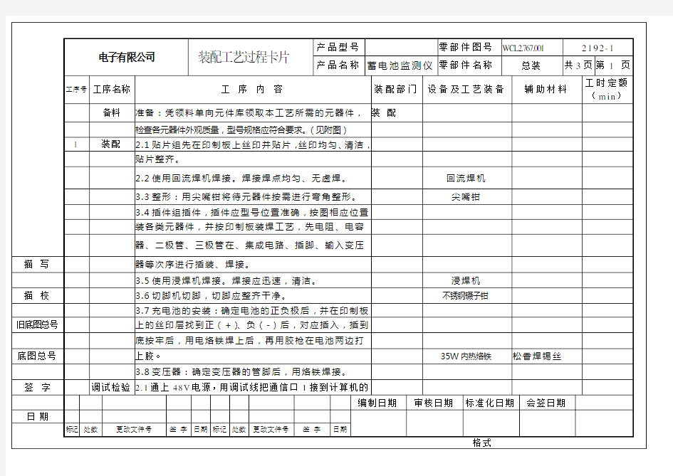 电子产品装配工艺过程卡模板