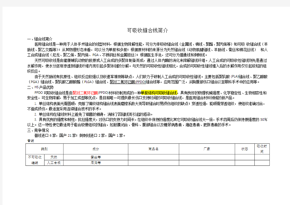 可吸收缝合线简介