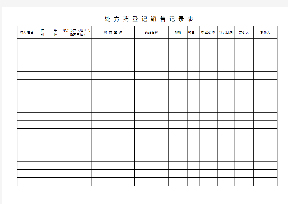 处方药登记销售记录表1