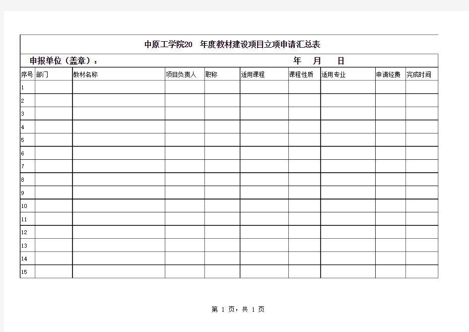 教材建设项目立项申请汇总表