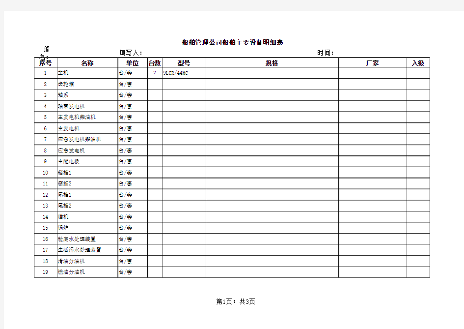 023  船舶主要设备明细表