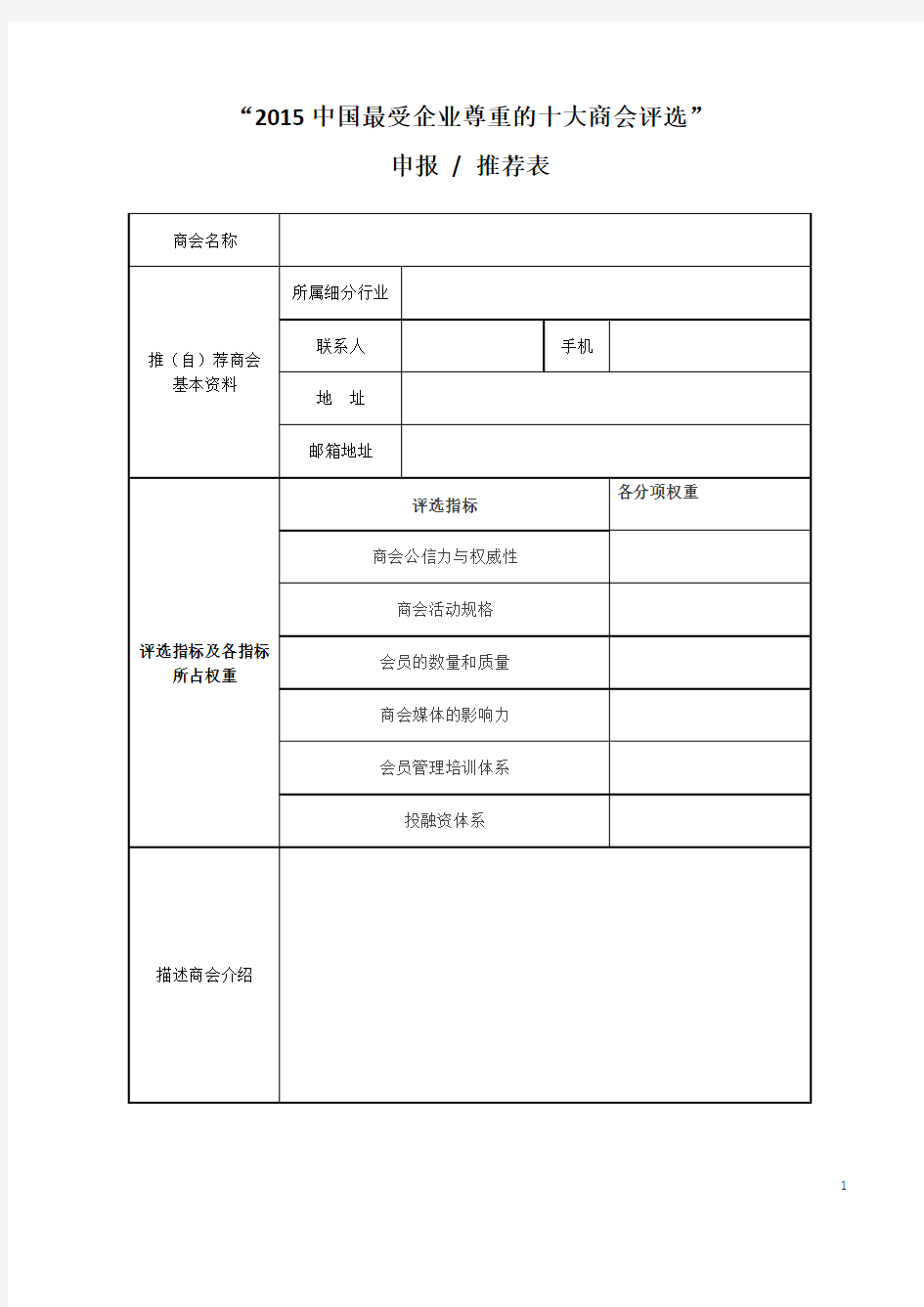 2015中国最受企业尊重的十大商会评选