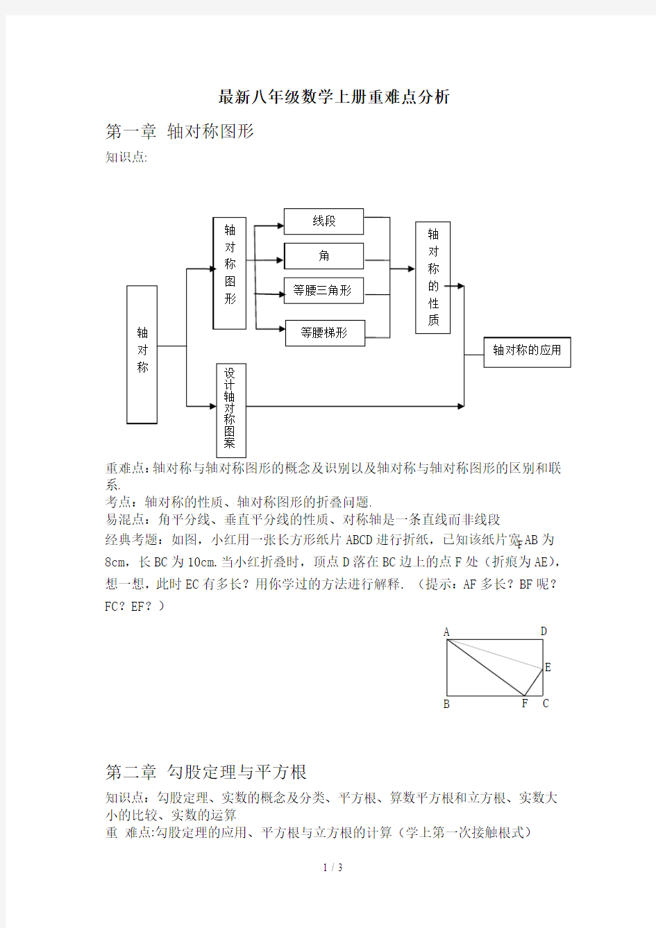 最新八年级数学上册重难点分析