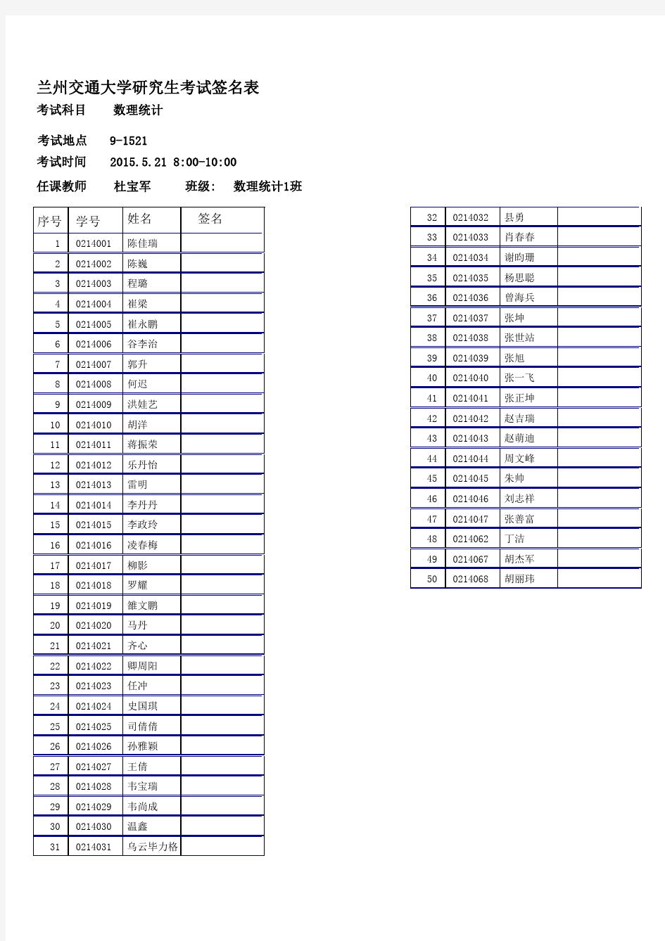 兰州交通大学研究生考试签名表-兰州交通大学研究生院