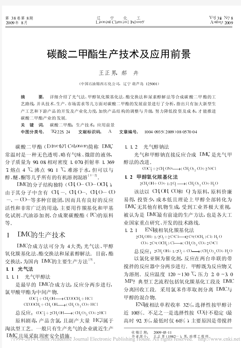 碳酸二甲酯生产技术及应用前景_王正男