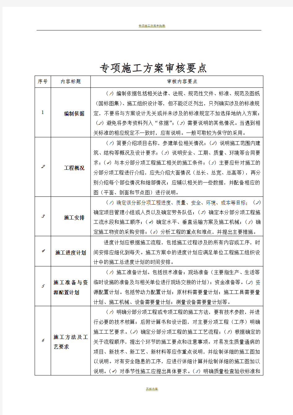 专项施工方案审核要点