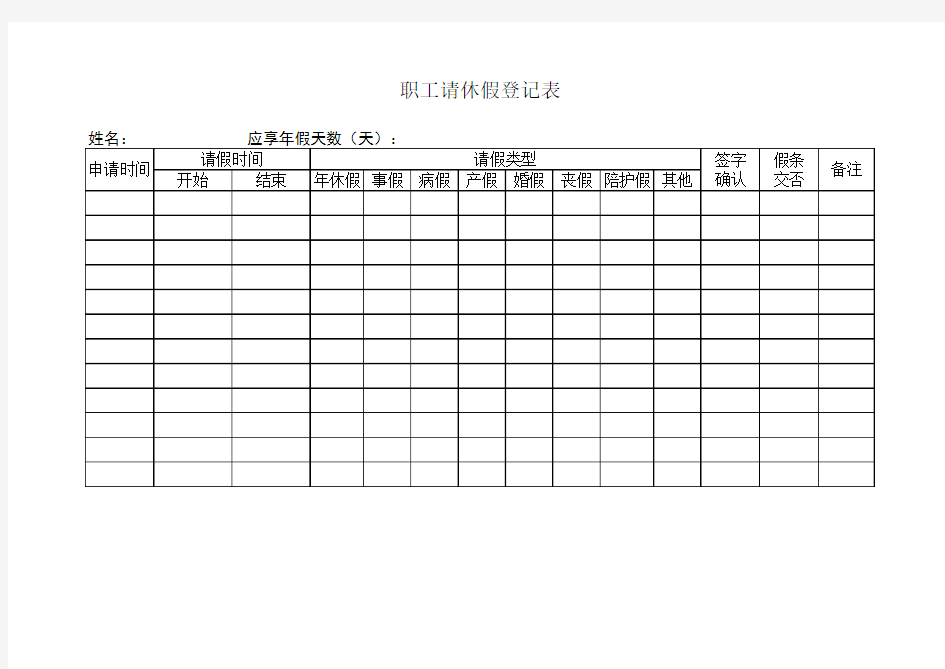 职工请休假登记表(范本)