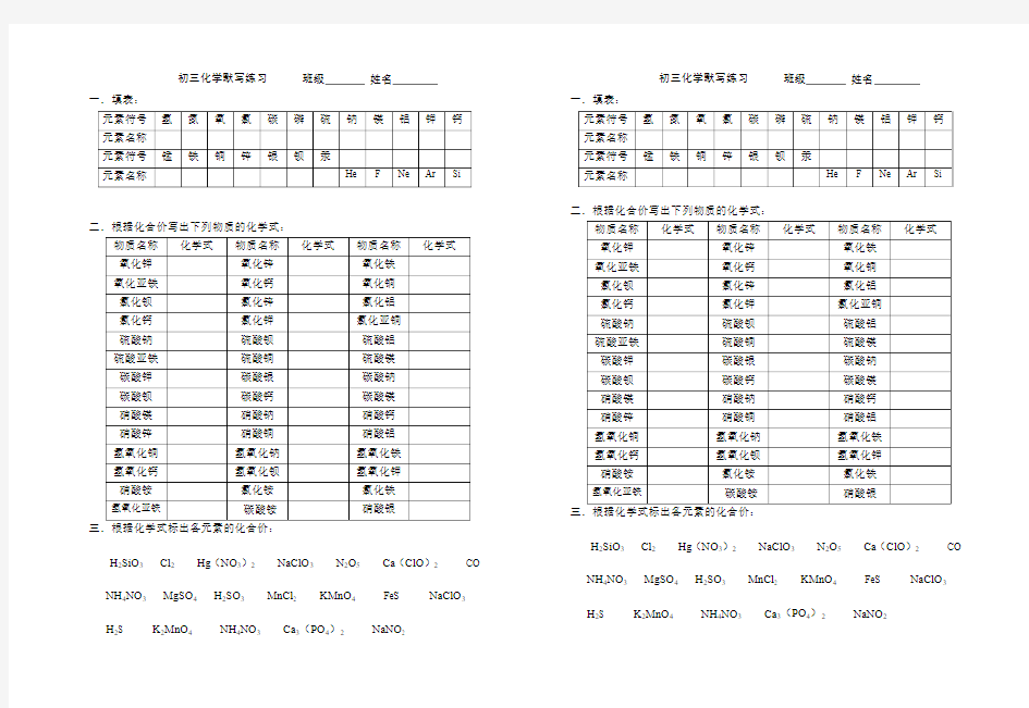 根据化合价书写化学式及标元素化合价专项练习