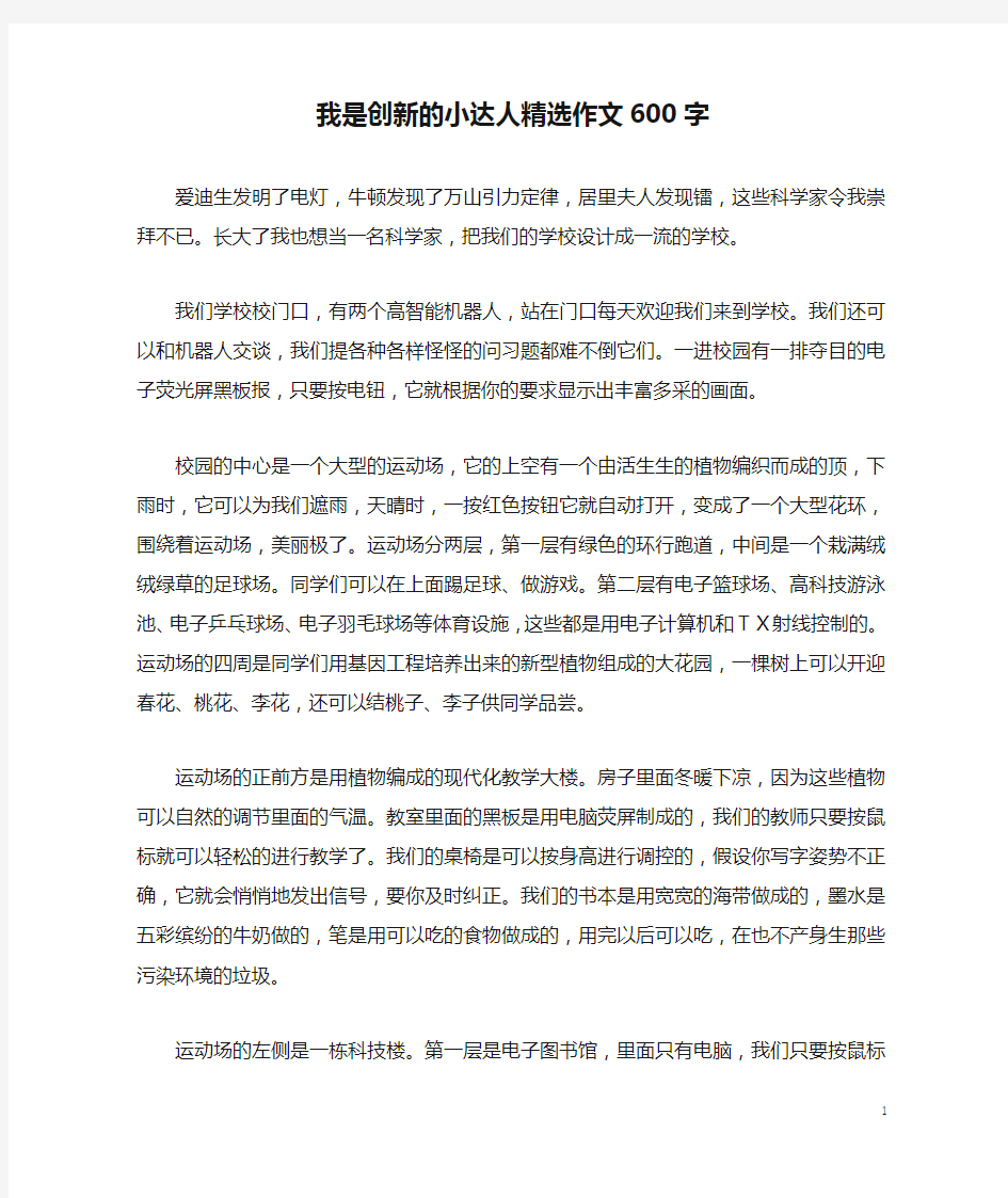 我是创新的小达人精选作文600字