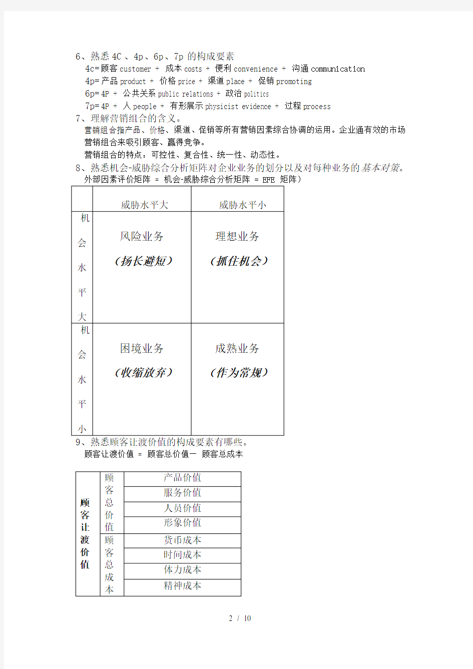 营销学原理期末复习大纲附复习资料