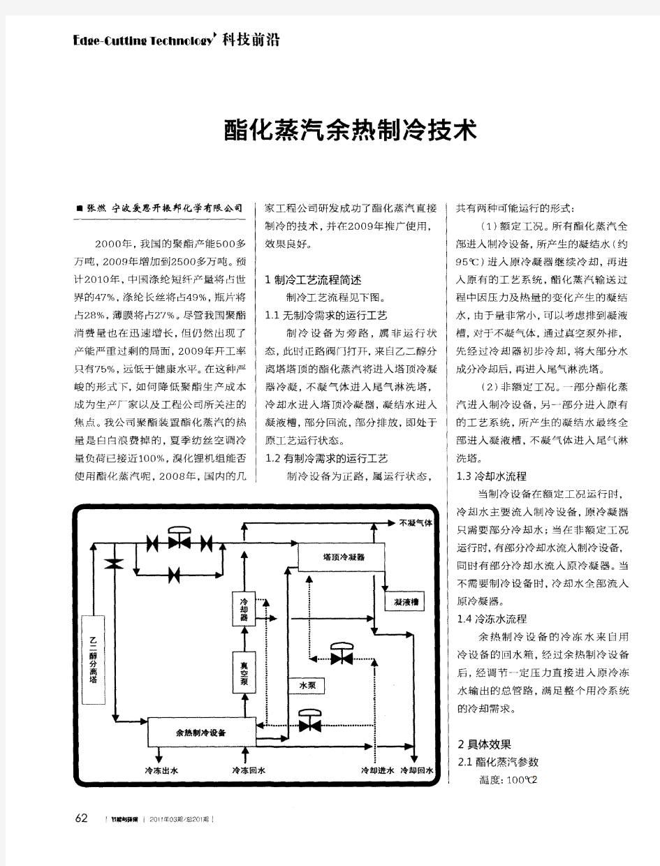 酯化蒸汽余热制冷技术