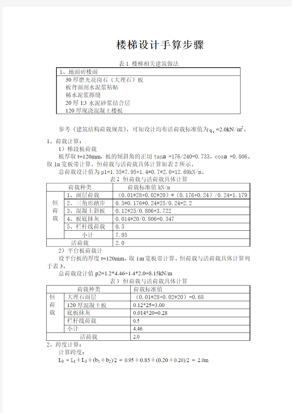 楼梯设计手算步骤