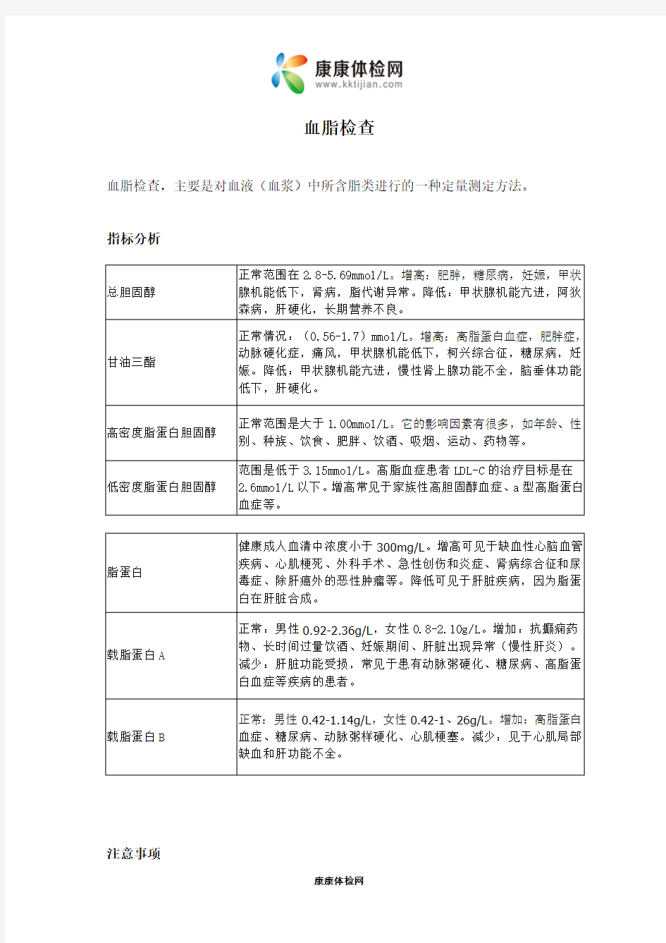 血脂检查体检指标及体检注意事项