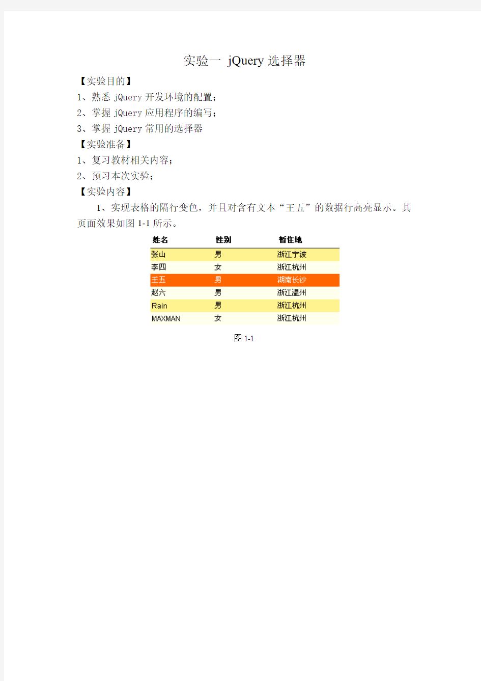 实验一 jQuery选择器