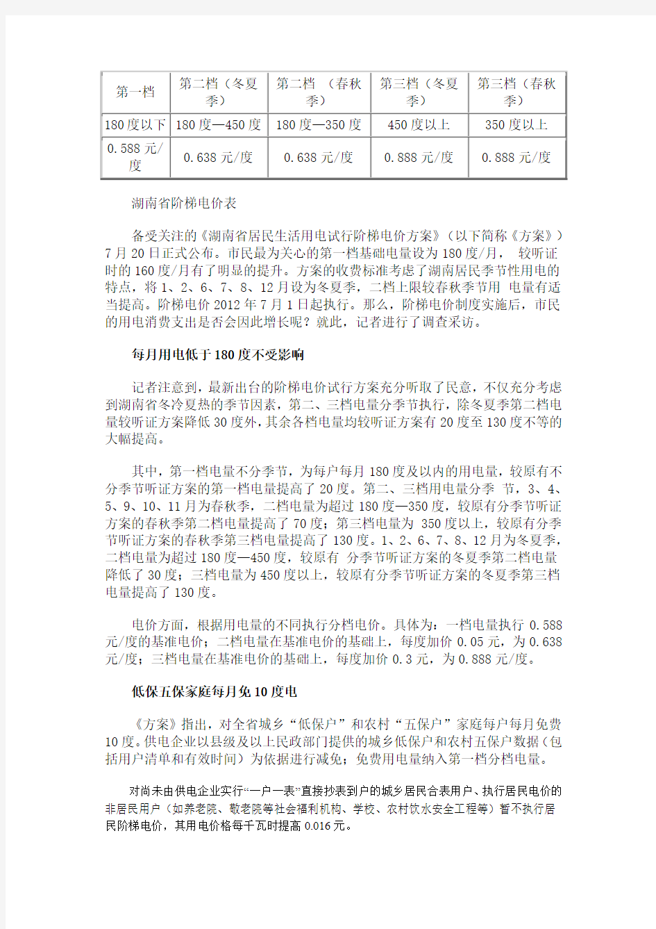 湖南省阶梯电价表