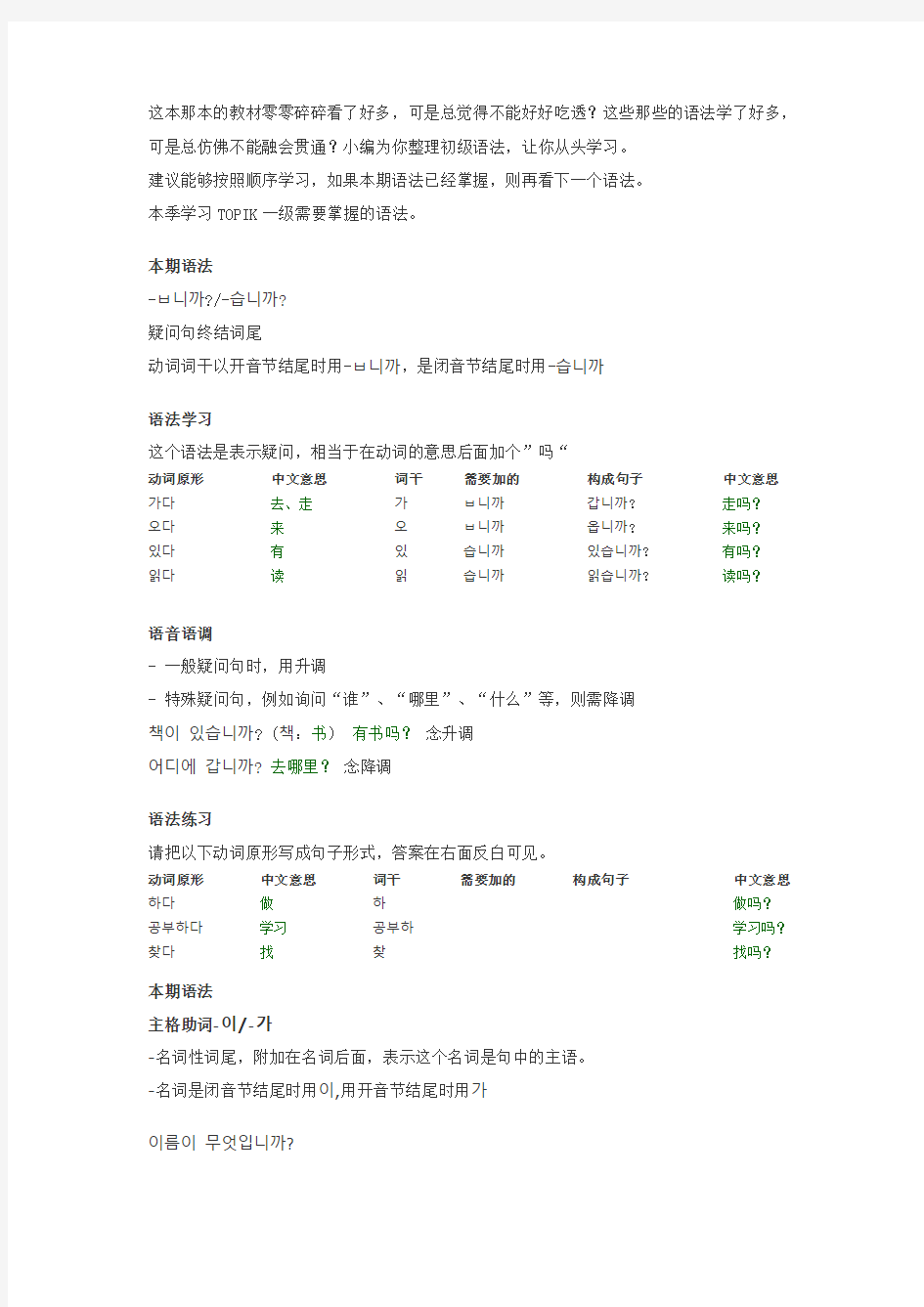 韩语初级语法