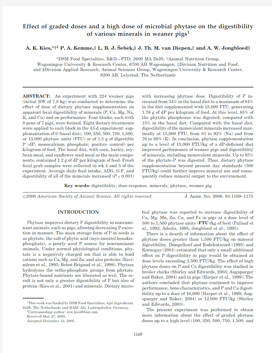 Effect of graded doses and a high dose of microbial phytase on the digestibility