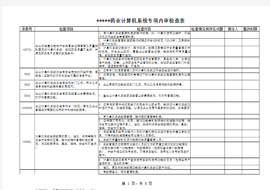 计算机系统专项内审检查表