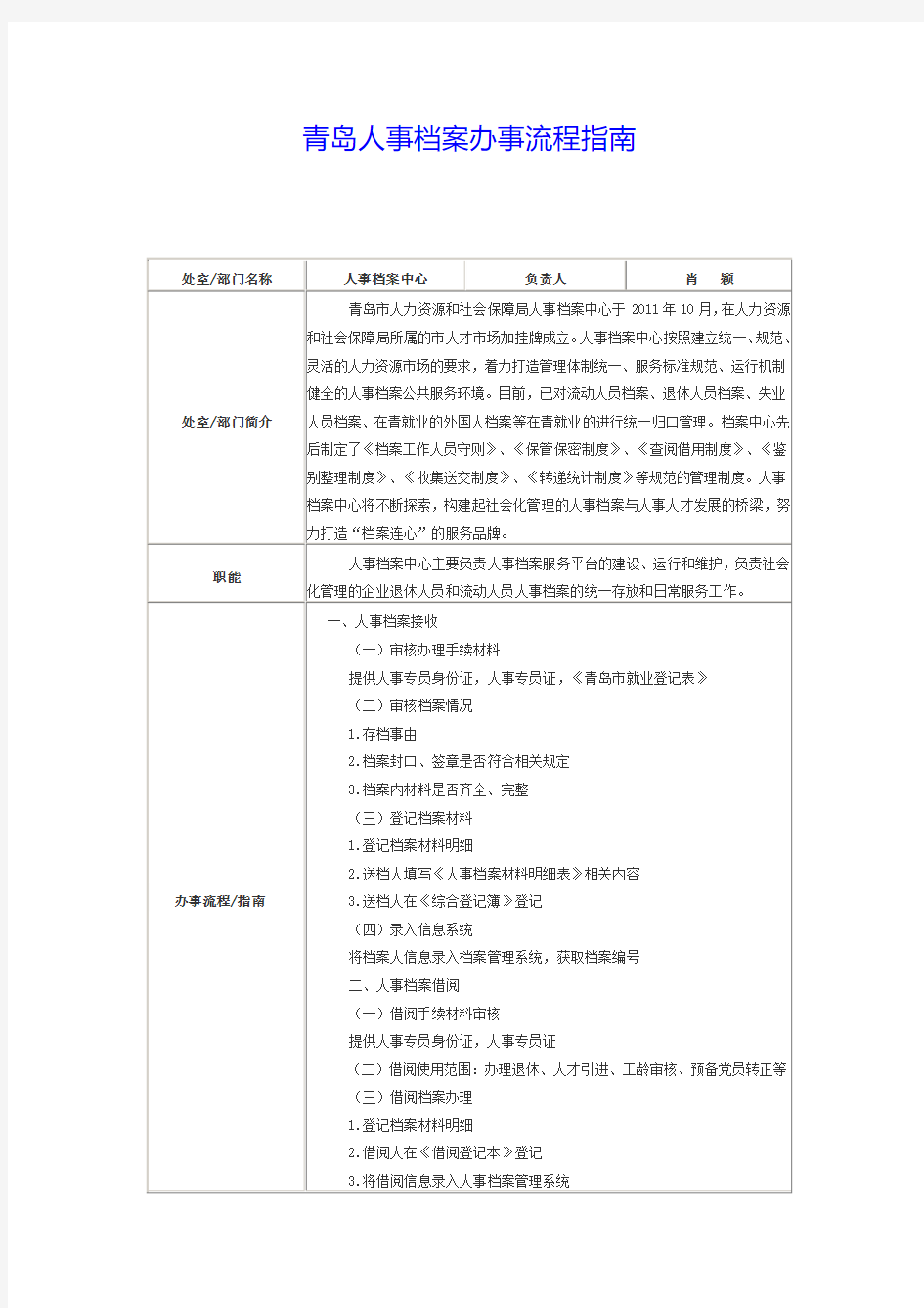 青岛人事档案办事流程指南