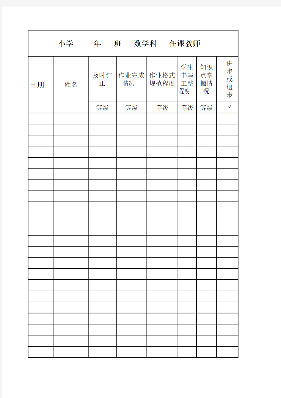 学生作业检查表