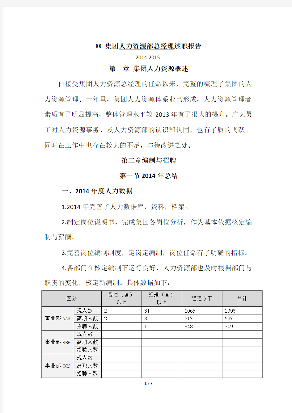 人力资源部总经理述职报告(上传)2014.12.30