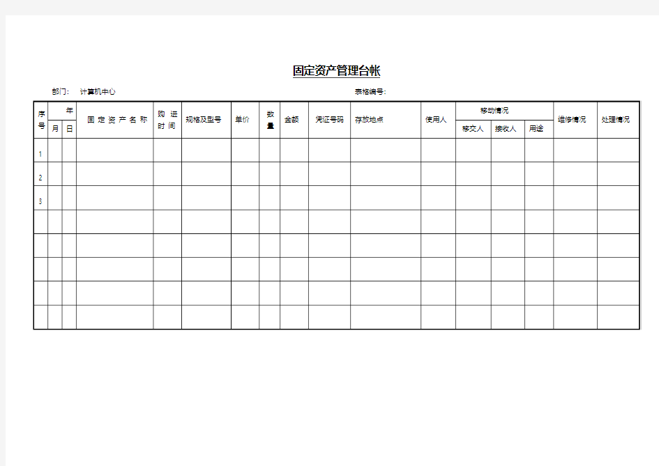 固定资产管理台帐模板