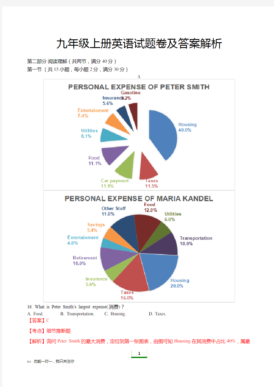 九年级上册英语试题卷及答案解析