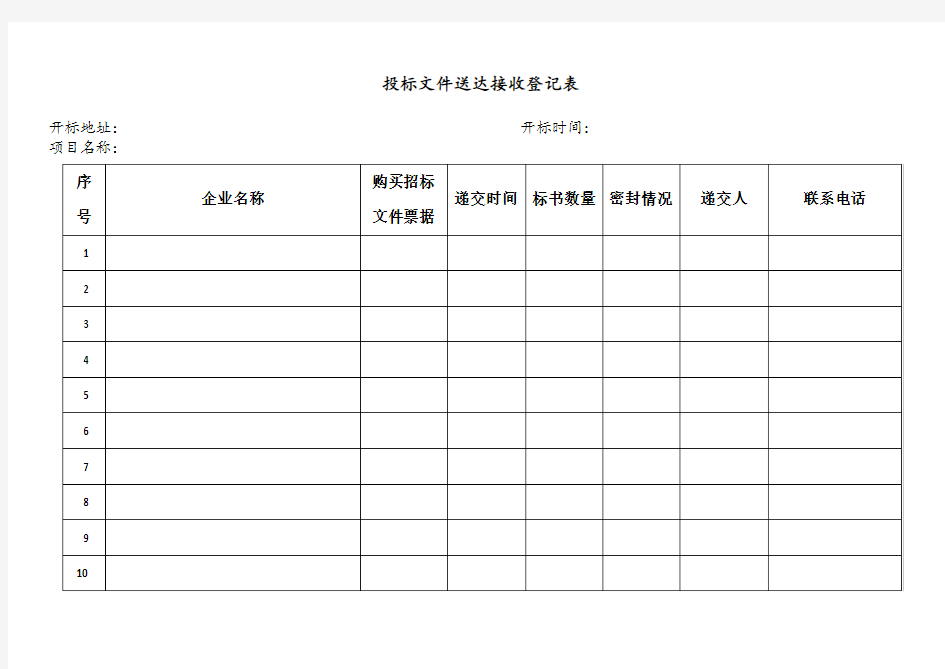 招标代理开标所需全套表格