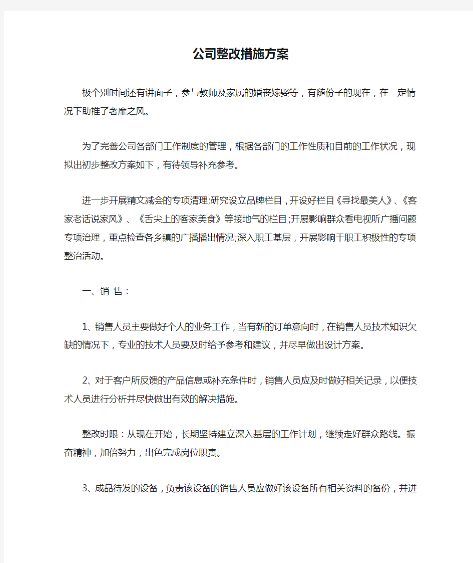 公司整改措施方案