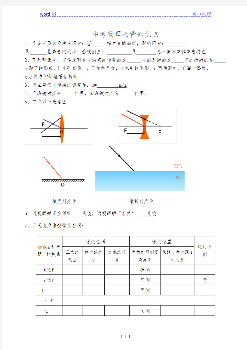 中考物理必背知识点 考题