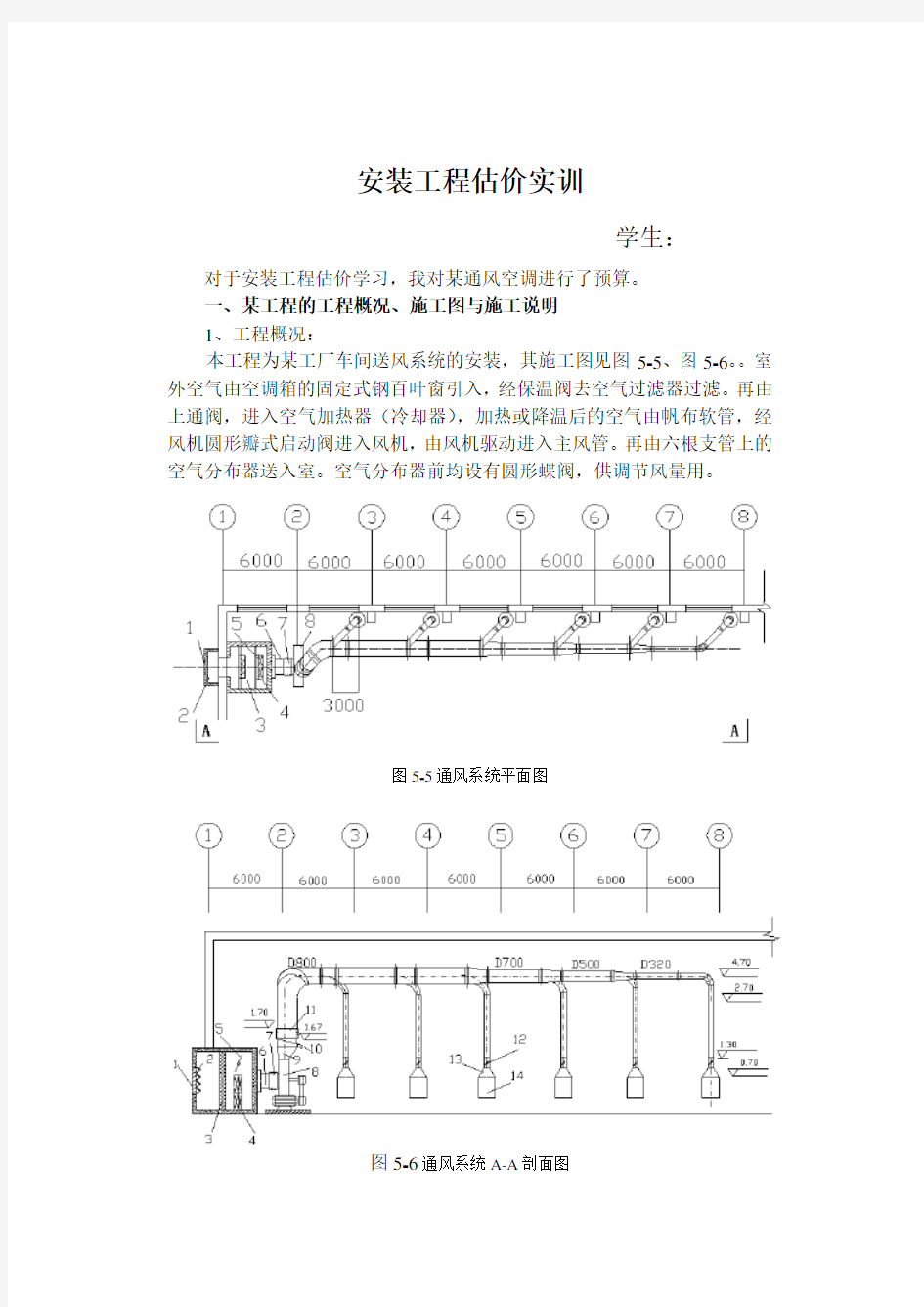 安装工程估价实训报告