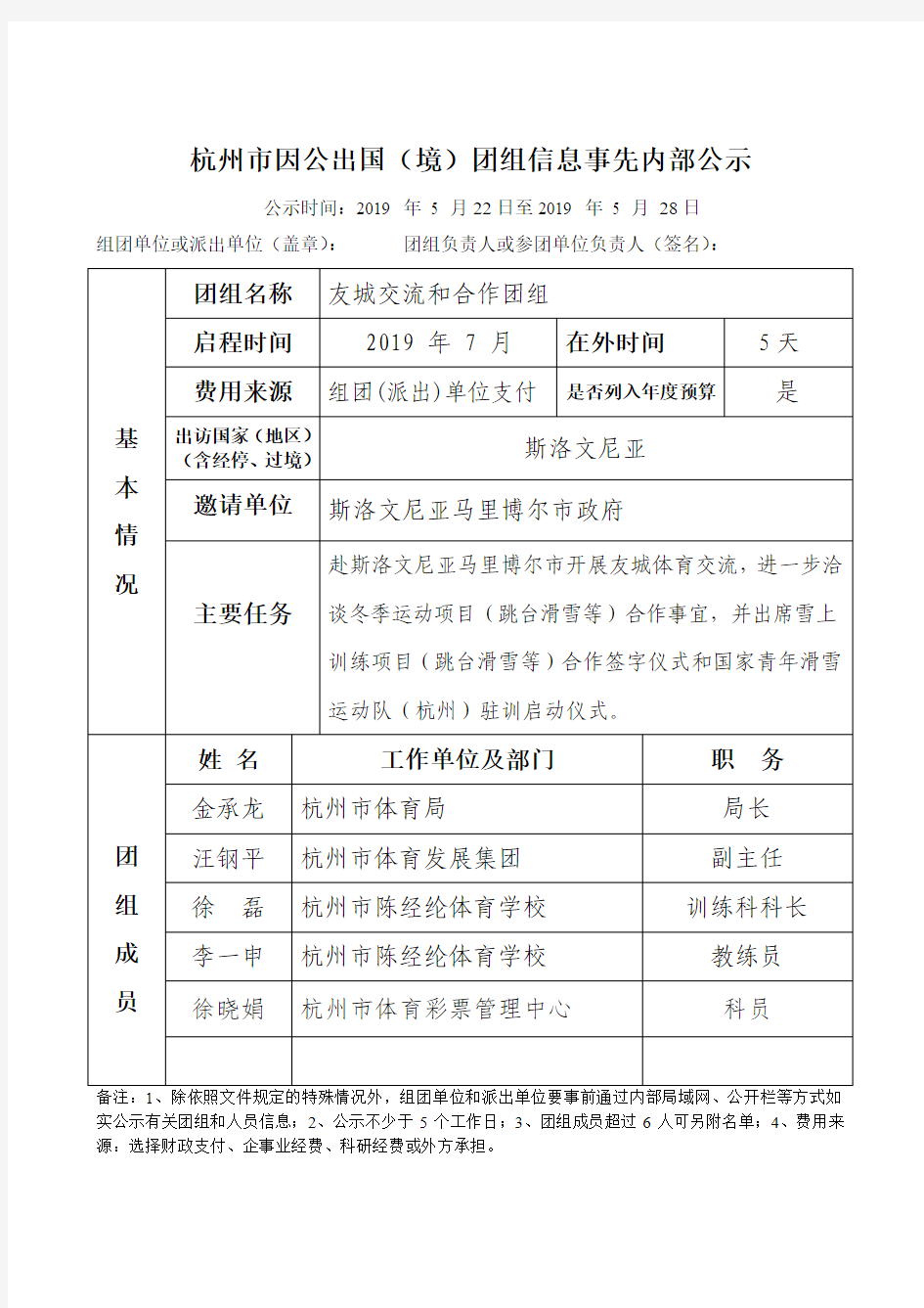 杭州市因公出国(境)团组信息事先内部公示