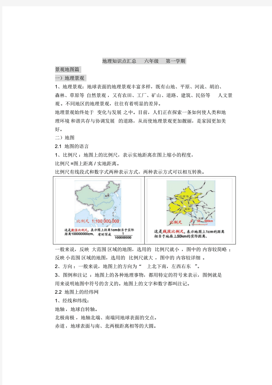 上海初中地理会考知识点汇总——六年级第一学期牛津版
